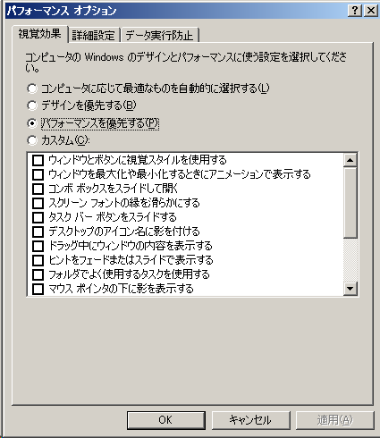 パフォーマンスオプション ウインドス