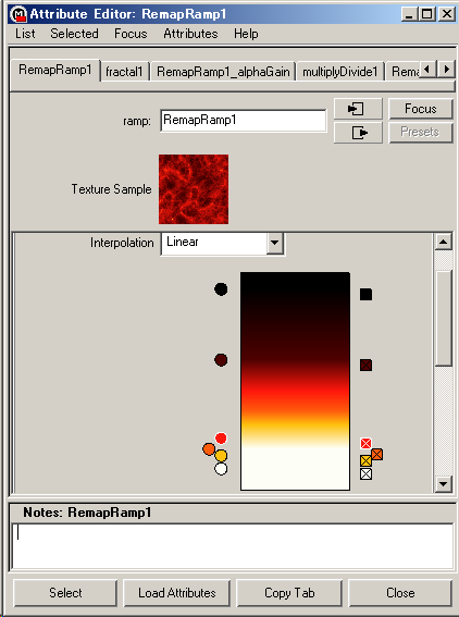 Ramp の Attribute Editor(240 フレーム目)