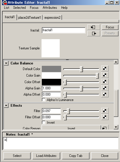 Fractal の Attribute Editor