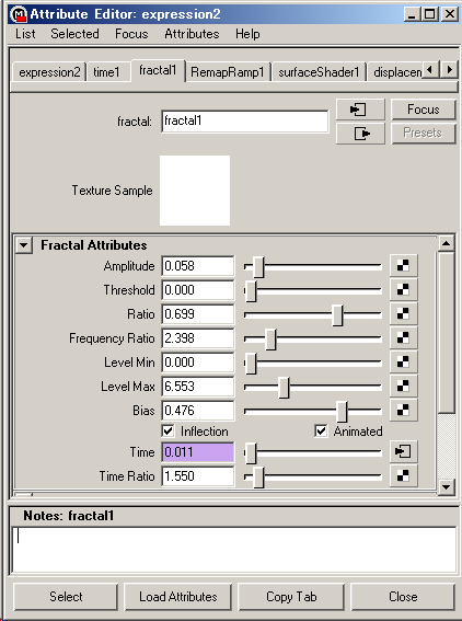 Fractal の Attribute Editor