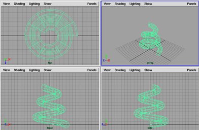 [spiralObjects4(5, 30, -0.1, 0.4)の実行結果]